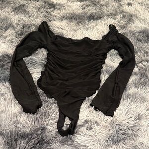 Elegant Black Ruched Women's one piece bodysuit